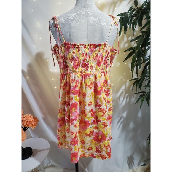 Old Navy Fit & Flare Linen Blend Smocked Tie-Shoulder Mini Cami Dress Size XL - Picture 4 of 15